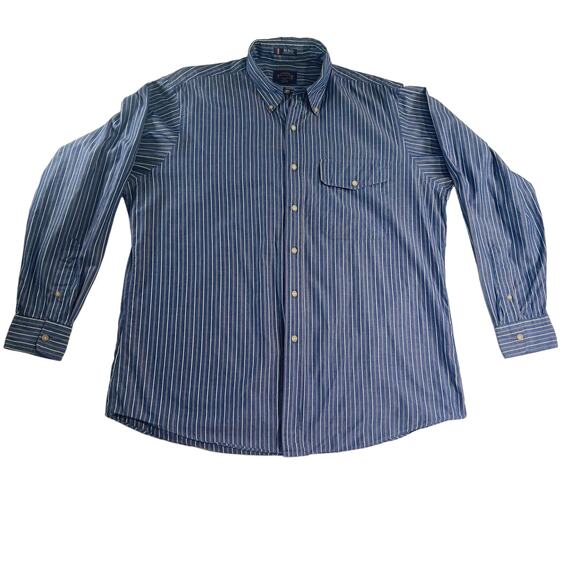 Kenneth Gordon KSG Button Down Shirt Men's Large Cotton Blue Stripe Made In USA - Picture 1 of 12